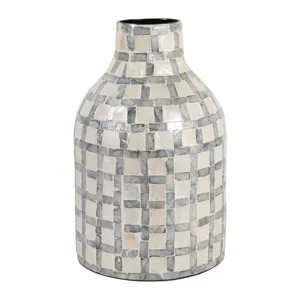 12x8\" Capiz Plaid Vase, Ivory Multi