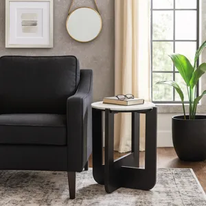 19x16\" Criss-cross Marble Top Accent Table,wht/blk