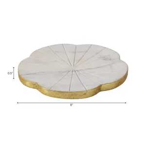 8x8\" Marble Flower Tray W/ Gold Edges, White