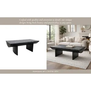 46x24\" Modern Marble Top Coffee Table, Black