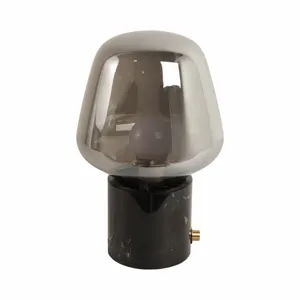 12x8\" Glass Shade On Marble Base With Switch, Blac