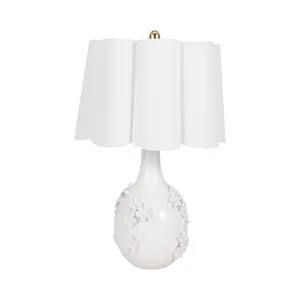 25\" Floral Applique Table Lamp, Cream