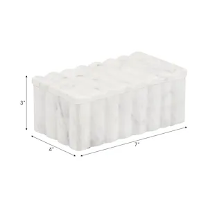 Ec 7x4" Marble Ridged Box, White