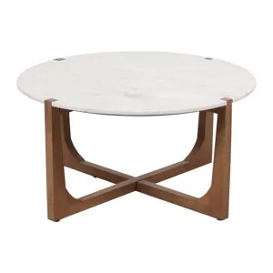 36x18\" Modern Marble Top Coffee Table, White/brown
