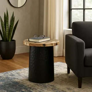 18\" Petrified Wood Top Accent Table Dimple Base