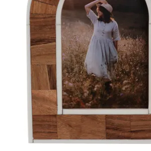 4x6 Wood Inlay Arch Photo Frame, Natural/ivory