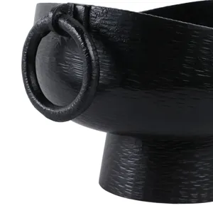 16x13\" Metal Pedestal Bowl With Ring Handles, Blk