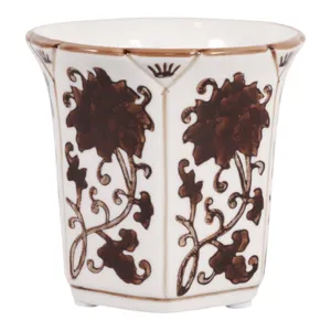 4", 6oz Fluted Chinoiserie Candle, Brown/white