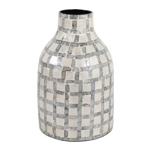 12x8\" Capiz Plaid Vase, Ivory Multi
