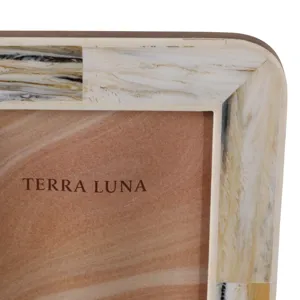 5x7\" Marbled Resin Photo Frame, Ivory/ Brown
