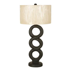 33" Wooden Table Lamp W/cotton Linen Beige Shade