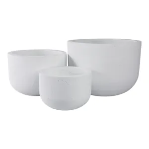 S/3 9/12/15\" Rounded Cement Planters, White