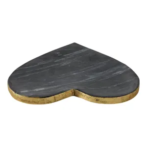 8x8\" Marble Heart Tray W/ Gold Edges, Black/white