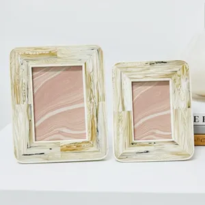 4x6\" Marbled Resin Photo Frame, Ivory/ Brown
