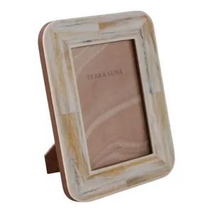 4x6\" Marbled Resin Photo Frame, Ivory/ Brown