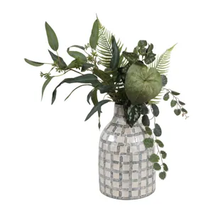 12x8\" Capiz Plaid Vase, Ivory Multi