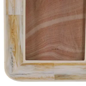 4x6\" Marbled Resin Photo Frame, Ivory/ Brown