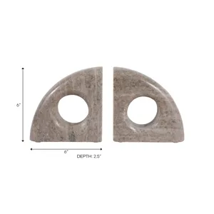 S/2 6\" Large Contemporary Marble Bookends, Beige
