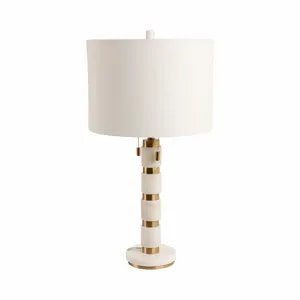 27x14\" Stacked Marble Lamp With 2 Pulls, White/gol
