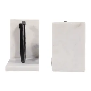S/2 6\" Horseshoe Bookends On Marble, Black/white