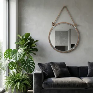 Ec Metal 24\" Mirror With Rope, Silver/natural