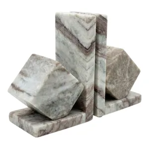 S/2 6\" Cube Bookend Pair, Toronto Marble