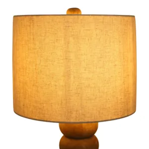 15" Wooden Table Lamp With Cotton Linen Beige Shad