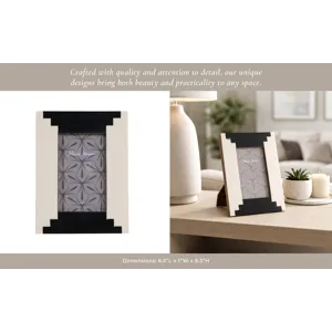 4x6" Art Deco Resin Photo Frame, Black/ivory