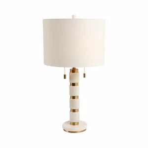 27x14\" Stacked Marble Lamp With 2 Pulls, White/gol