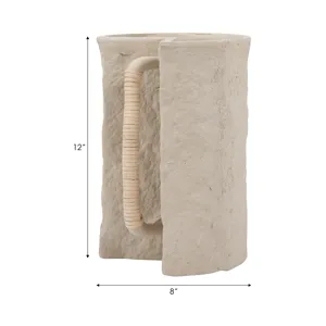 Ecomix, 12\" Crafted Vase W Handle, Ivory