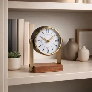 7x5\" Round Clock On Wood Base, Multi