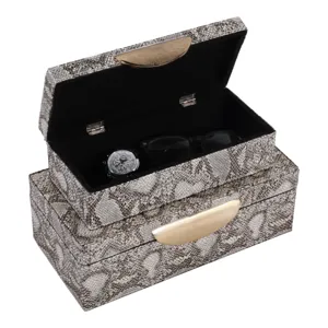 S/2 10/12" Shimmer Snakeskin Boxes W/ Hardware, Go