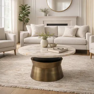 30x16\" Agate Top Metal Base Coffee Table, White/go