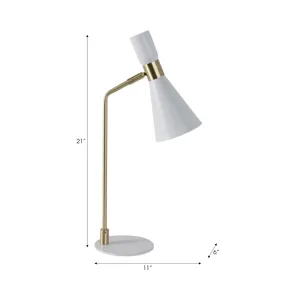 21\" Metal Table Lamp, White/gold