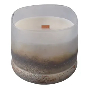 4\" 12 Oz Lakeside Rain Frosted Glass Candle, Blue