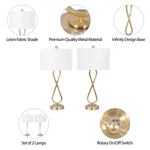 Metal, S/2 28\" Infinity Table Lamps, Gold