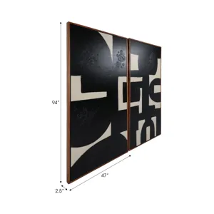 S/2 94x47 Hand Painted Black Geometric