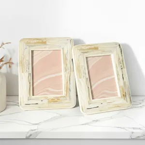4x6\" Marbled Resin Photo Frame, Ivory/ Brown