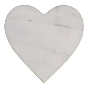 8x8\" Marble Heart Tray W/ Gold Edges, White