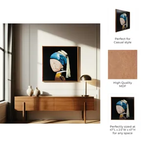 47x47 Hand Painted Girl With Pearl Earring, Multi