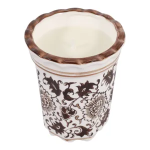 4\", 7oz Fluted Chinoiserie Candle, Brown/white