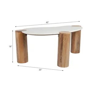 Ec 42x18\" Curved Coffee Table, White/natural