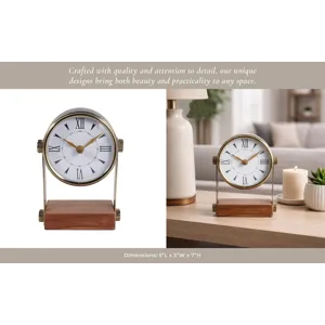 7x5\" Round Clock On Wood Base, Multi