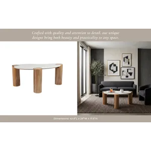 Ec 42x18\" Curved Coffee Table, White/natural