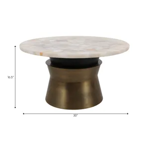 30x16\" Agate Top Metal Base Coffee Table, White/go