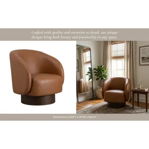 32x31" Faux Leather Swivel Accent Chair, Brown