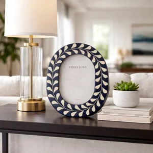 5x7 Vine Inlay Oval Photo Frame, Navy/ivory