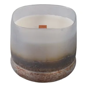 4" 12 Oz Lakeside Rain Frosted Glass Candle, Blue