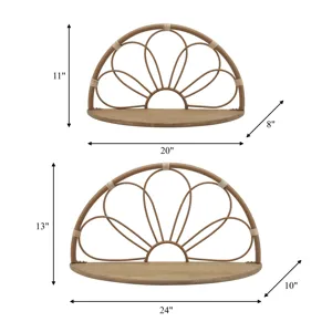 Ec S/2 11/13" Arched Flower Wall Shelves,brown
