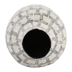 12x8\" Capiz Plaid Vase, Ivory Multi